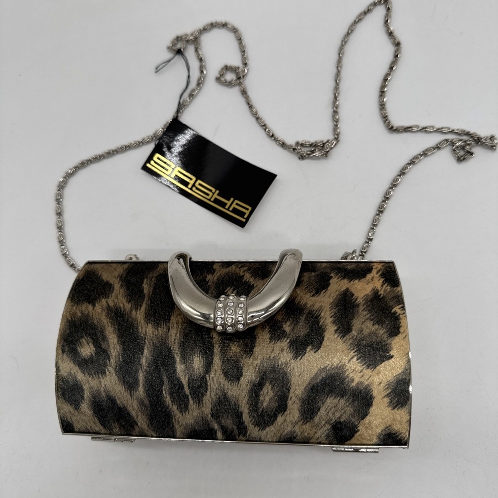 Sasha Hard Shell Clutch Bag Handbag -Jaguar Cheetah Leopard Animal Print New